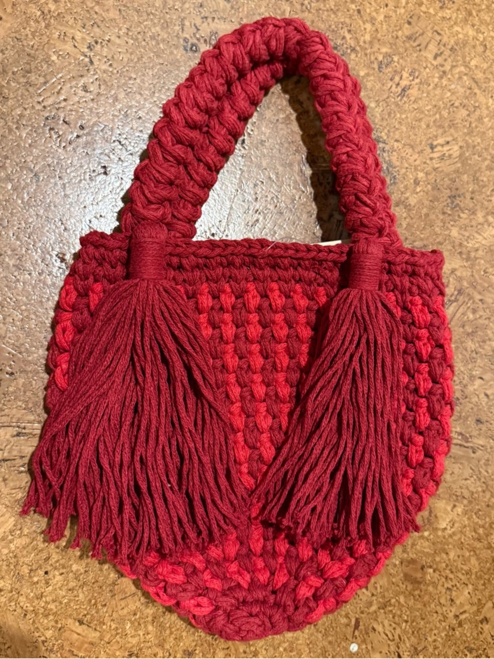 NWT BINGE Red Crochet Mini Bag With Tassels Boho Handmade Chic - Picture 2 of 15